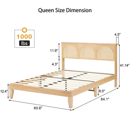 ADOUER WOOD Sheesham Wood Luxury Vintage Rattan Cane Bed