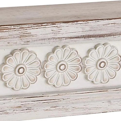 ADOUER WOOD Acacia Wood Designer White Distressed Carving Wall Shelve