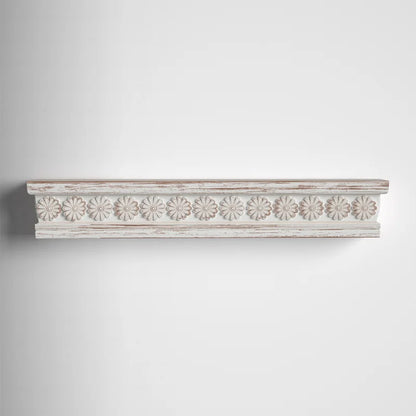 ADOUER WOOD Acacia Wood Designer White Distressed Carving Wall Shelve