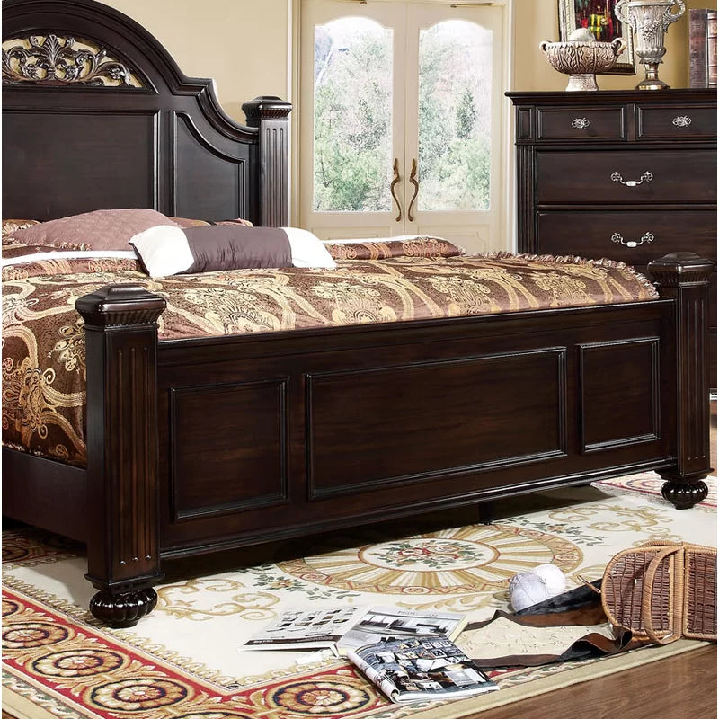 Adouer Wood Feel Royal Solid Sheesham Wood Designer Bed Without Storage For Bedroom (Walnut)