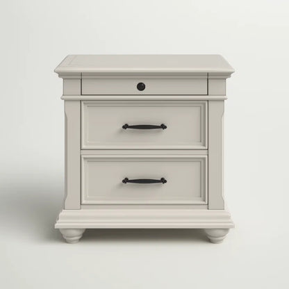 ADOUER WOOD "Classic White Wooden Bedside Table with Three Drawers"