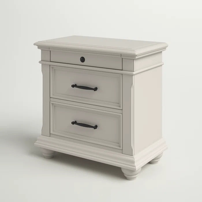 ADOUER WOOD "Classic White Wooden Bedside Table with Three Drawers"