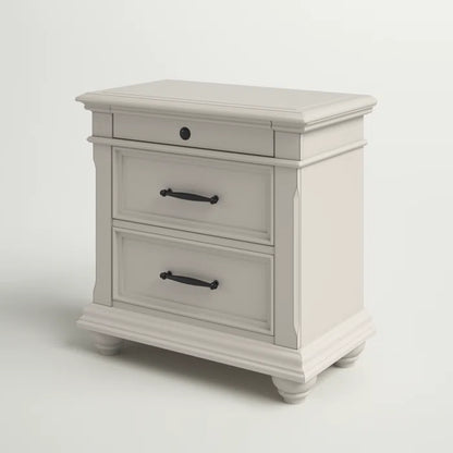 ADOUER WOOD "Classic White Wooden Bedside Table with Three Drawers"