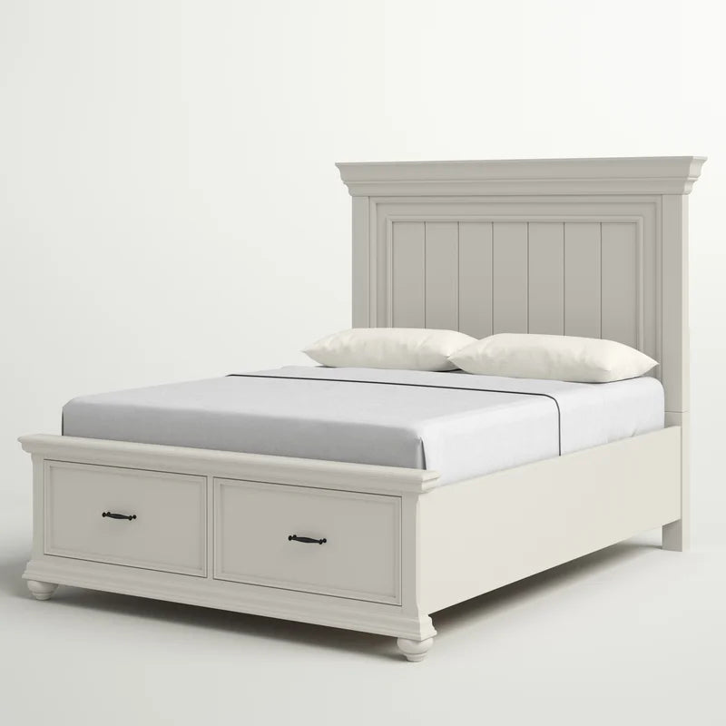 ADOUER WOOD Solid Sheesham Wood Classic Bed With Storage Drawer–White Finish