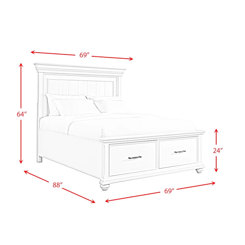 ADOUER WOOD Solid Sheesham Wood Classic Bed With Storage Drawer–White Finish