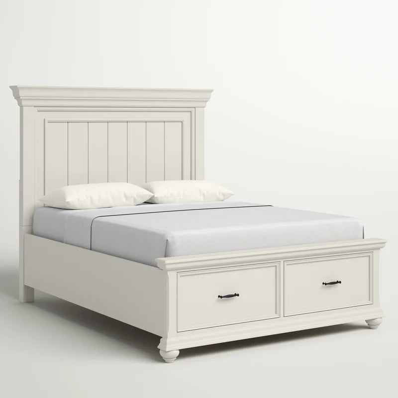 ADOUER WOOD Solid Sheesham Wood Classic Bed With Storage Drawer–White Finish