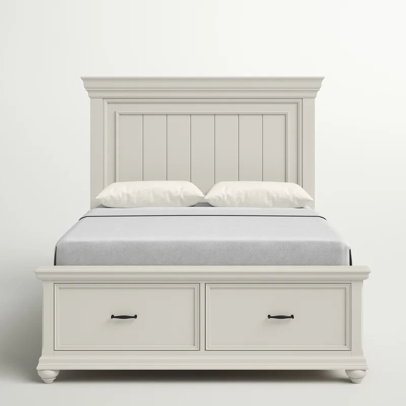 ADOUER WOOD Solid Sheesham Wood Classic Bed With Storage Drawer–White Finish