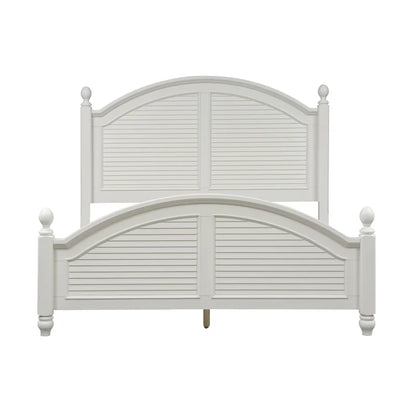 Adouer Wood "Coastal White Solid Sheesham Wood Bed with Arched Headboard and Shutter Detailing"