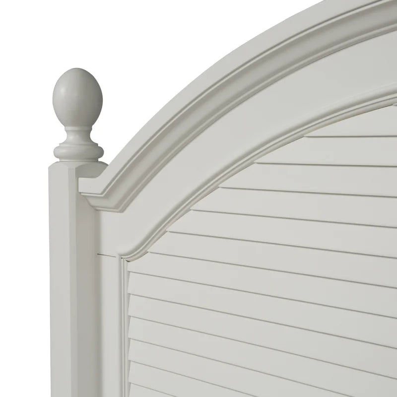 Adouer Wood "Coastal White Solid Sheesham Wood Bed with Arched Headboard and Shutter Detailing"