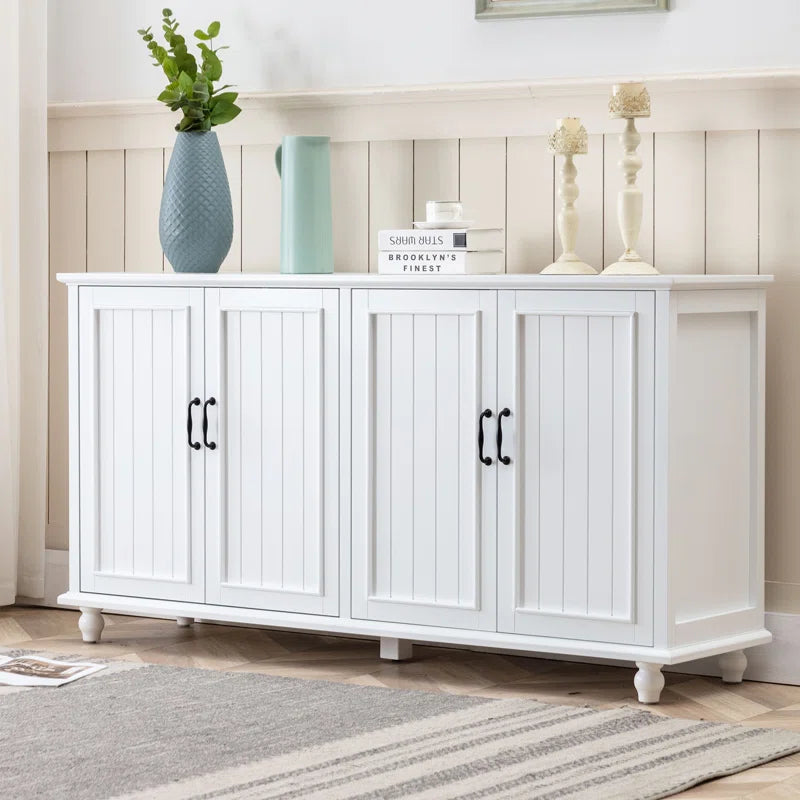 ADOUER WOOD Solid Sheesham Wood 4 Doors Designer Sideboard, White