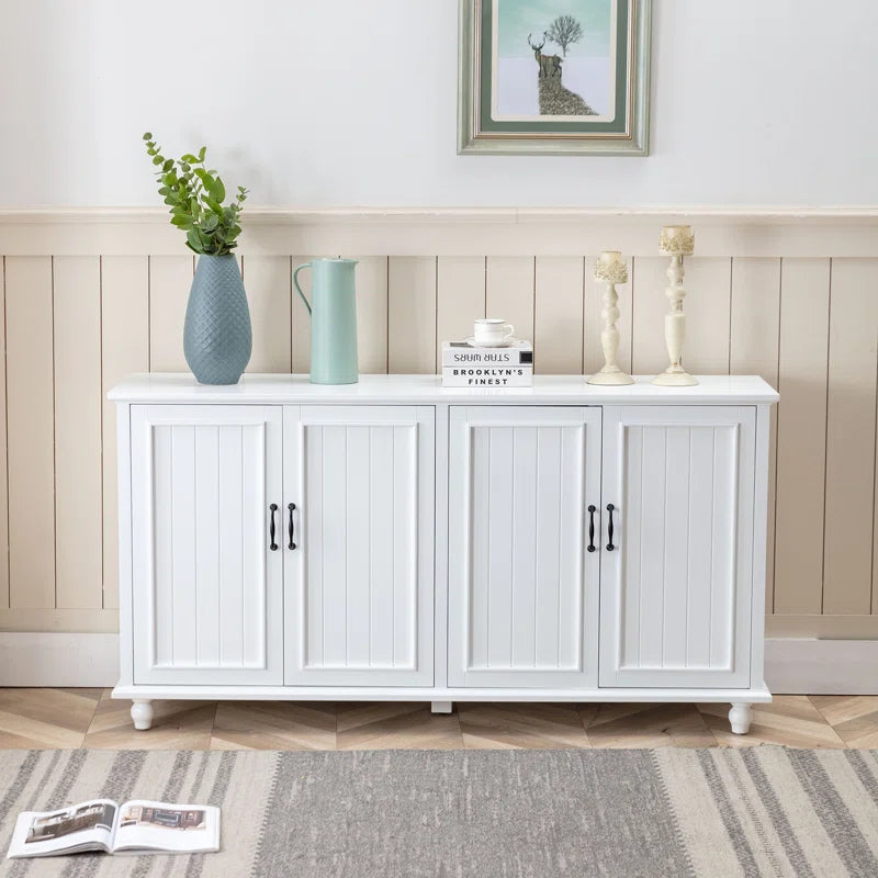 ADOUER WOOD Solid Sheesham Wood 4 Doors Designer Sideboard, White