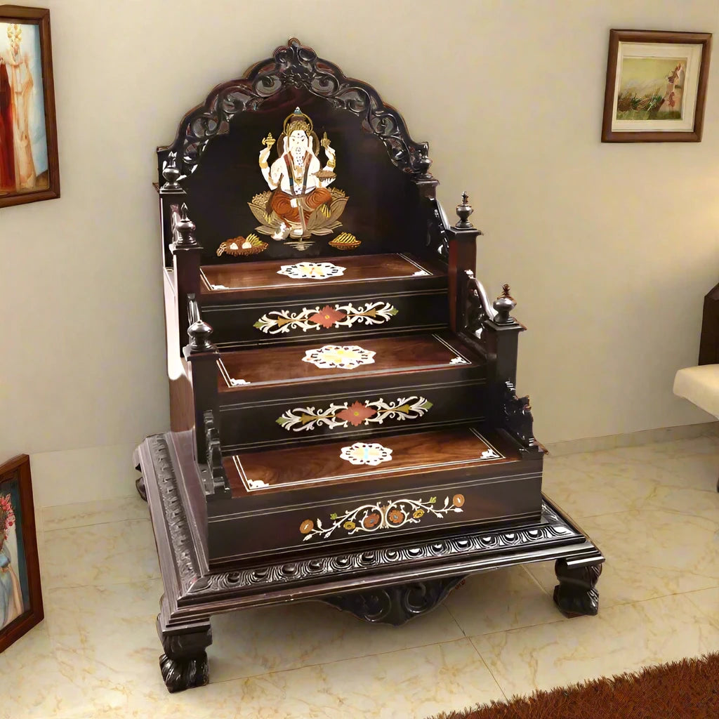 ADOUER WOOD Solid Sheesham Wood Hand Carved Designer Pooja Mandir For Home (Walnut))