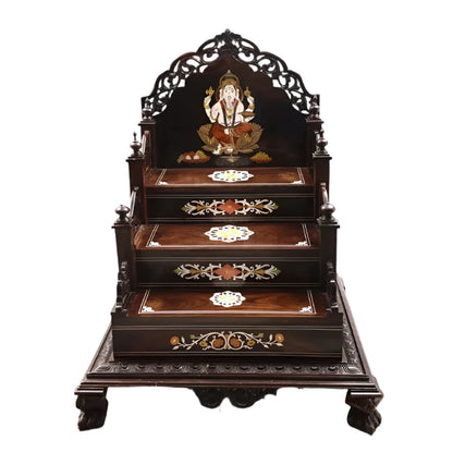 ADOUER WOOD Solid Sheesham Wood Hand Carved Designer Pooja Mandir For Home (Walnut))