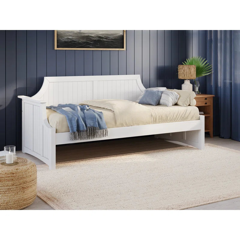 ADOUER WOOD Solid Sheesham Wood PU White Divan (Day Bed), Without Stotage