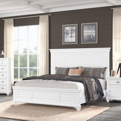 Adouer Wood "Modern White Solid Sheesham Wood Panel Bed with Sleek Shutter-Style Design"