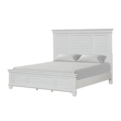 Adouer Wood "Modern White Solid Sheesham Wood Panel Bed with Sleek Shutter-Style Design"