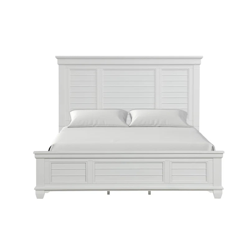 Adouer Wood "Modern White Solid Sheesham Wood Panel Bed with Sleek Shutter-Style Design"