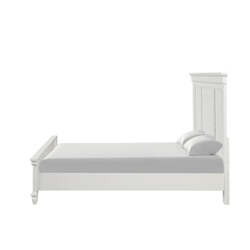 Adouer Wood "Modern White Solid Sheesham Wood Panel Bed with Sleek Shutter-Style Design"