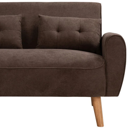 ADOUER WOOD Elegant Brown Two-Seater Sofa with Wooden Legs & Tufted Cushions