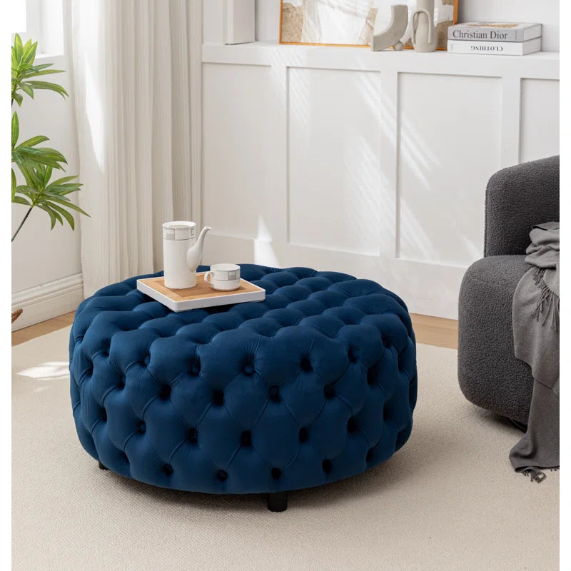 ADOUER WOOD Solid Wood Leg Tufted Design Upholstered Ottoman/Pouffe Without Storage