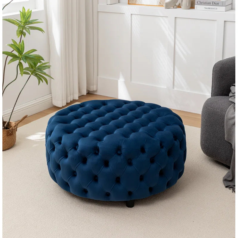 ADOUER WOOD Solid Wood Leg Tufted Design Upholstered Ottoman/Pouffe Without Storage