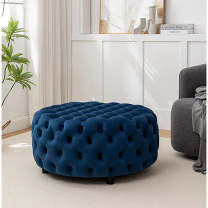 ADOUER WOOD Solid Wood Leg Tufted Design Upholstered Ottoman/Pouffe Without Storage