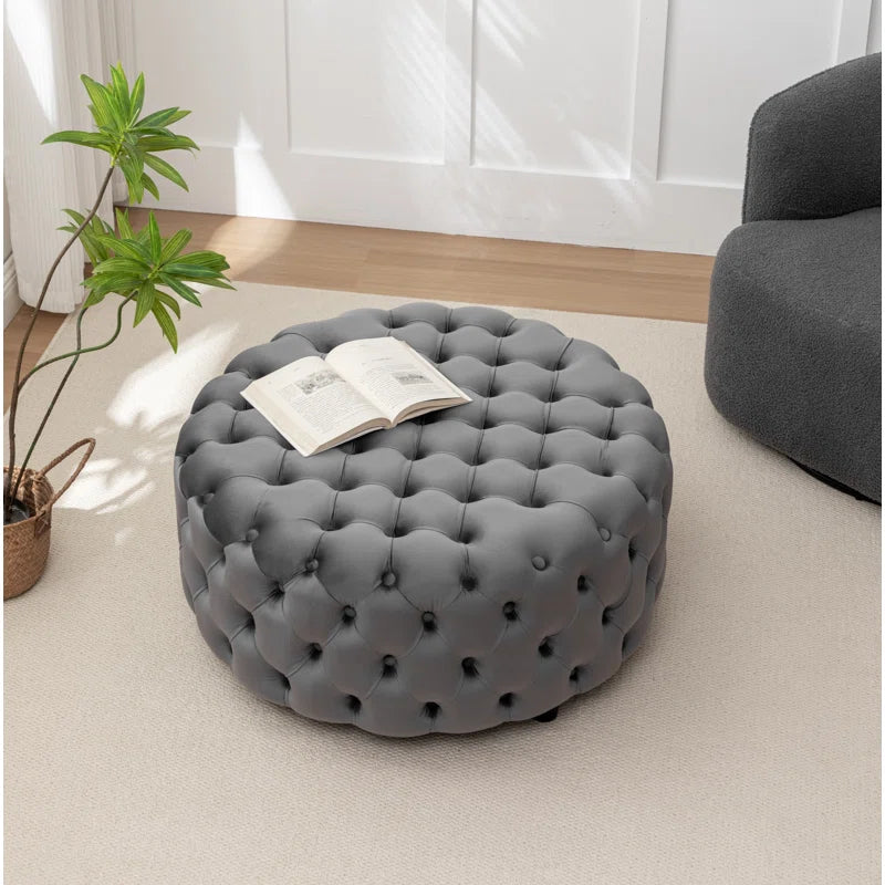 ADOUER WOOD Solid Wood Leg Tufted Design Upholstered Ottoman/Pouffe Without Storage