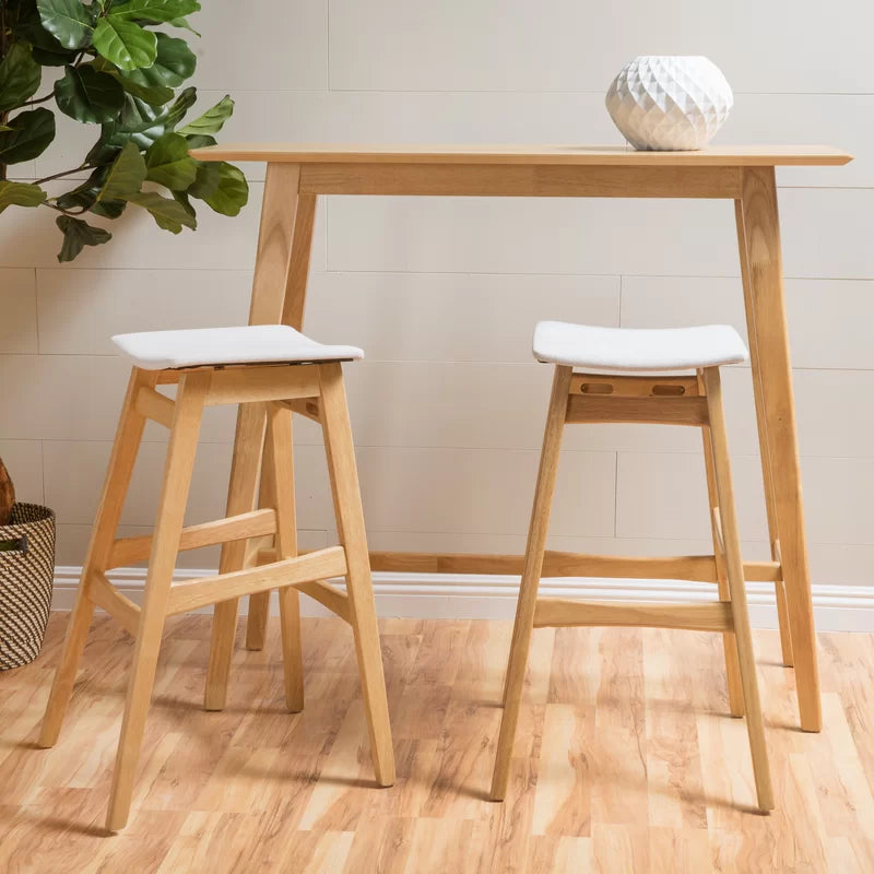 Adouer Wood "Modern Wooden Bar Table Set with Two Stools - Natural Finish, White Seats"