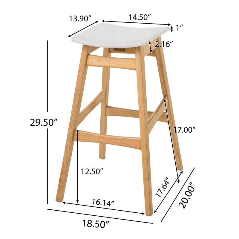 Adouer Wood "Modern Wooden Bar Table Set with Two Stools - Natural Finish, White Seats"