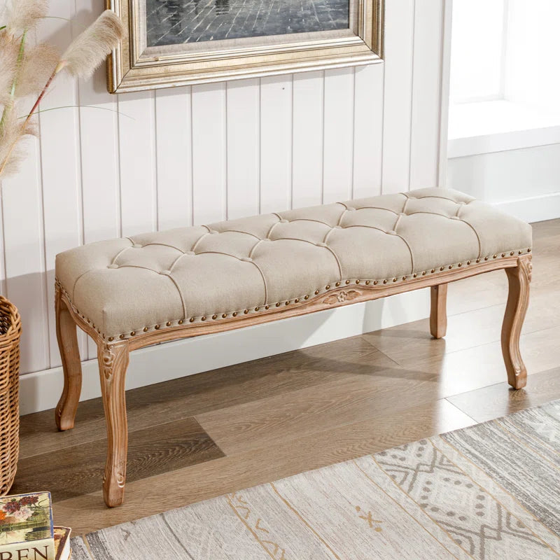 ADOUER WOOD Solid Acacia Wood White Distressed Multi-Purpose Bench