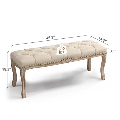 ADOUER WOOD Solid Acacia Wood White Distressed Multi-Purpose Bench