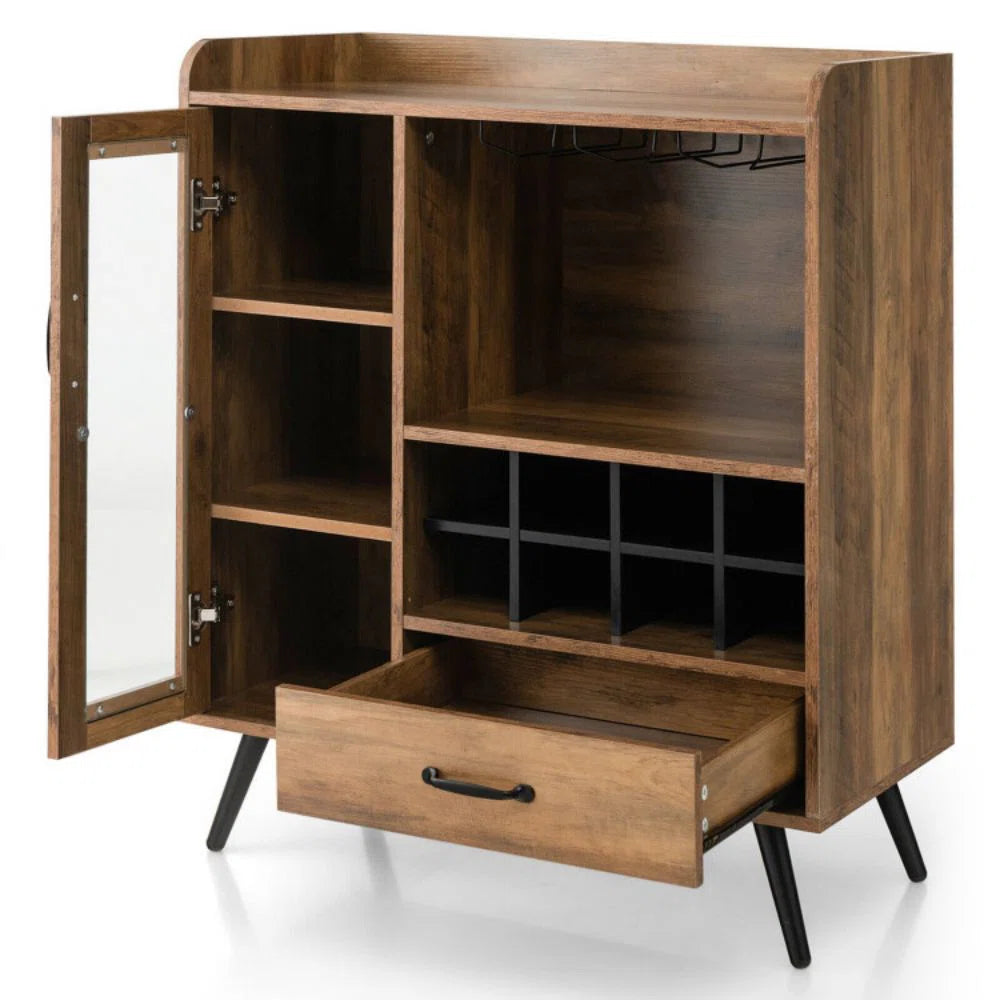 Adouer Wood Modern Solid Sheesham Wooden Wine Bar Cabinet, Wine Rack With Storage Drawer