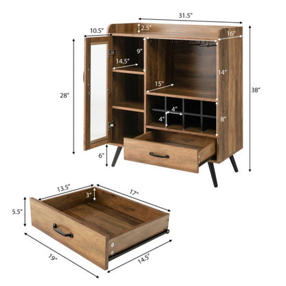 Adouer Wood Modern Solid Sheesham Wooden Wine Bar Cabinet, Wine Rack With Storage Drawer