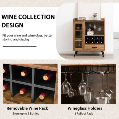 Adouer Wood Modern Solid Sheesham Wooden Wine Bar Cabinet, Wine Rack With Storage Drawer