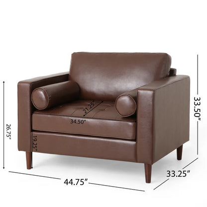 ADOUER WOOD Classic Design With Tufted Backrest Solid Wood Frame Brown Leatherette Fabric Sofa With Bolsters