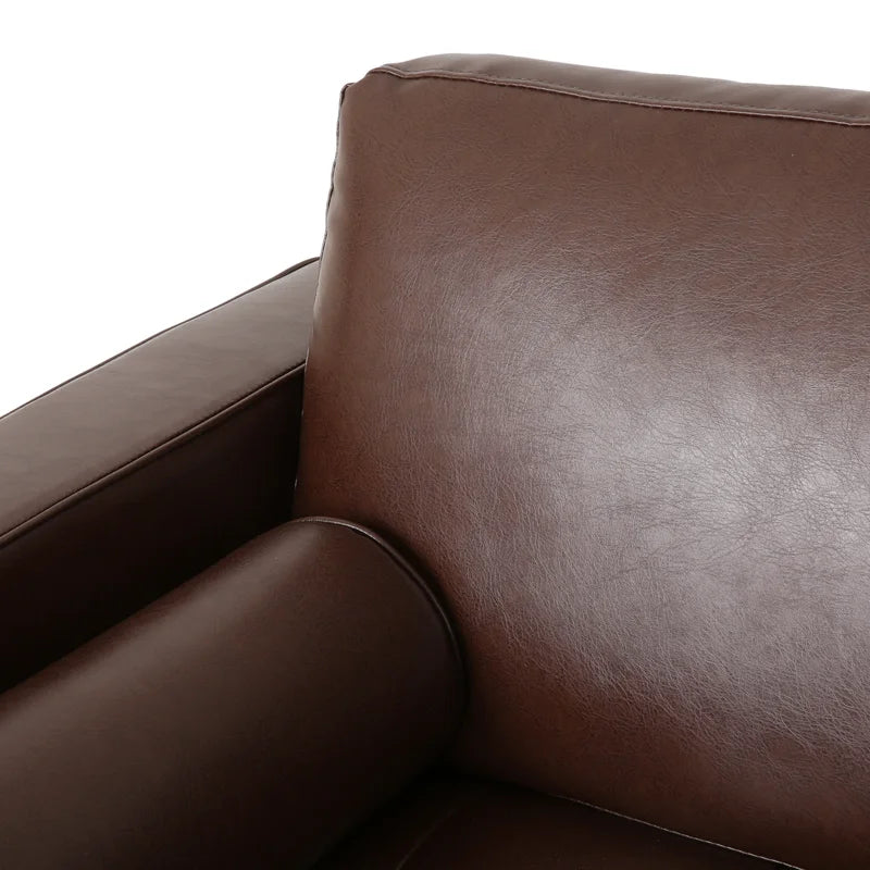 ADOUER WOOD Classic Design With Tufted Backrest Solid Wood Frame Brown Leatherette Fabric Sofa With Bolsters