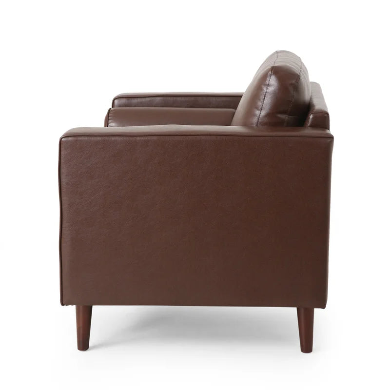 ADOUER WOOD Classic Design With Tufted Backrest Solid Wood Frame Brown Leatherette Fabric Sofa With Bolsters