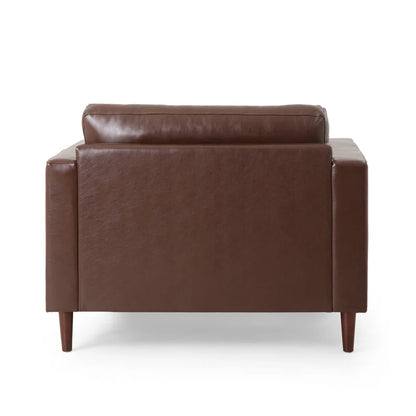 ADOUER WOOD Classic Design With Tufted Backrest Solid Wood Frame Brown Leatherette Fabric Sofa With Bolsters