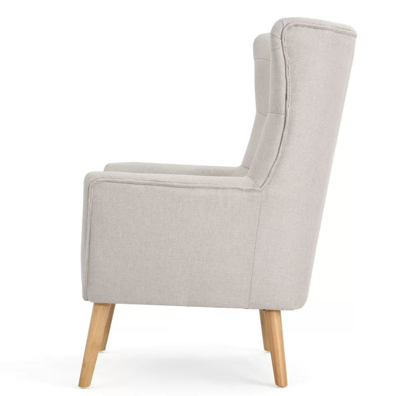 ADOUER WOOD Solid Wood Leg & Frame Upholstered Wingback Chair