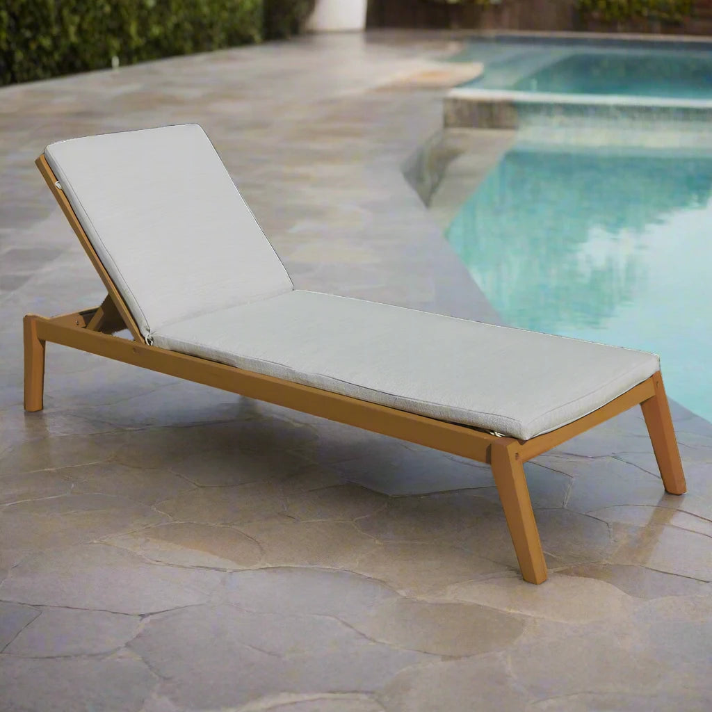 ADOUER WOOD Solid Acacia Wood Outdoor Chaise Lounge Sofa With Adjustable Backrest (Natural)