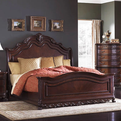 ADOUER WOOD Solid Sheesham Wood Royal Carving  Bed Without Storage For Bedroom (Walnut)