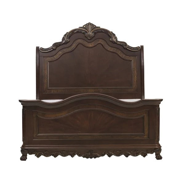 ADOUER WOOD Solid Sheesham Wood Royal Carving  Bed Without Storage For Bedroom (Walnut)