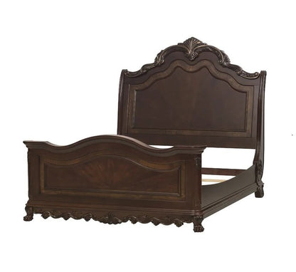 ADOUER WOOD Solid Sheesham Wood Royal Carving  Bed Without Storage For Bedroom (Walnut)