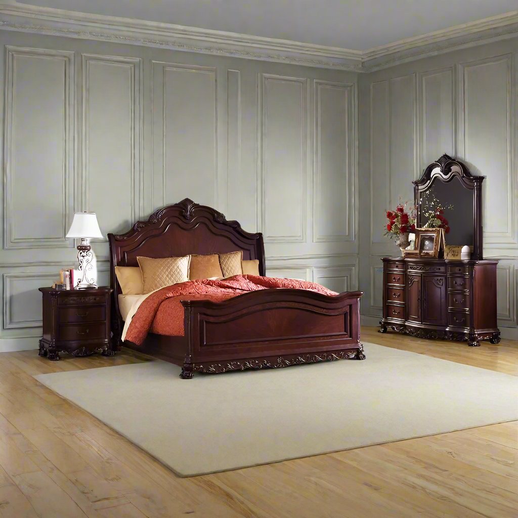 ADOUER WOOD Solid Sheesham Wood Royal Carving  Bed Without Storage For Bedroom (Walnut)