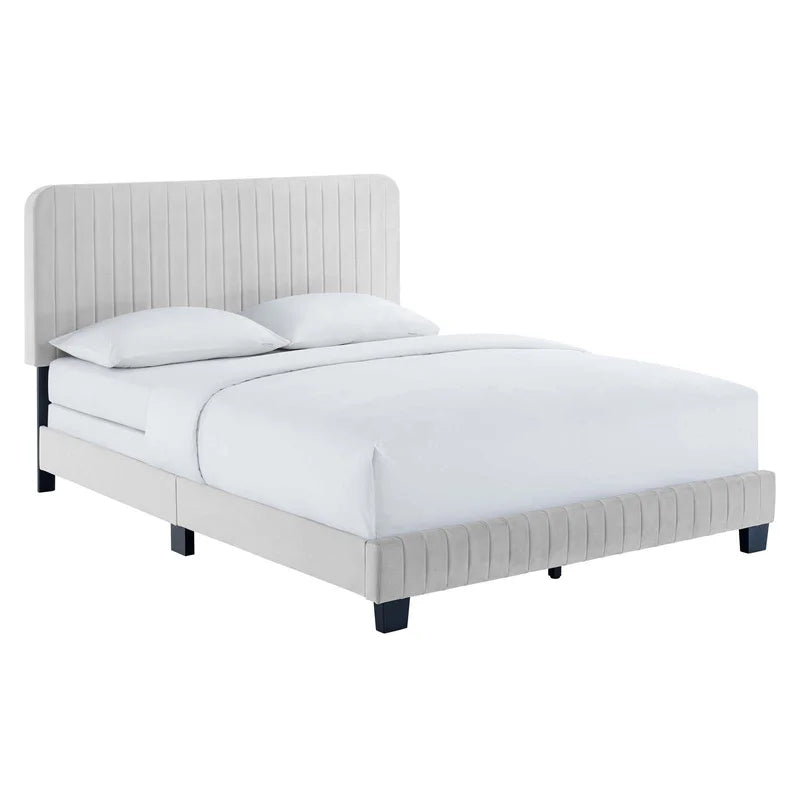 ADOUER WOOD Upholstered Tufted Bed With Solid Wood Leg For Bedroom, Without Storage