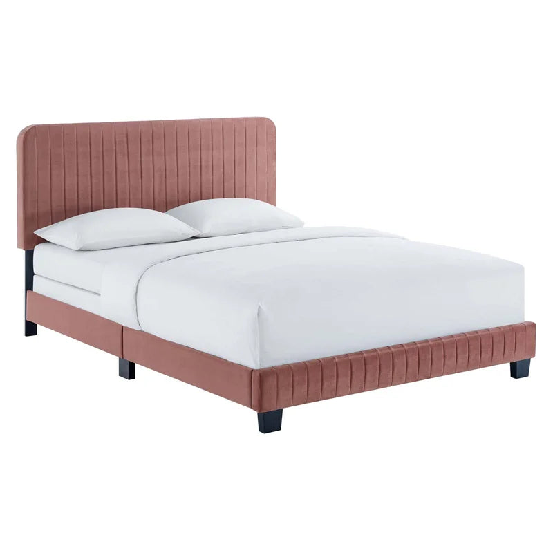 ADOUER WOOD Upholstered Tufted Bed With Solid Wood Leg For Bedroom, Without Storage