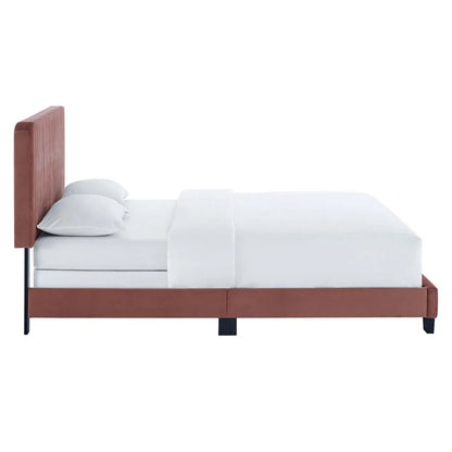 ADOUER WOOD Upholstered Tufted Bed With Solid Wood Leg For Bedroom, Without Storage