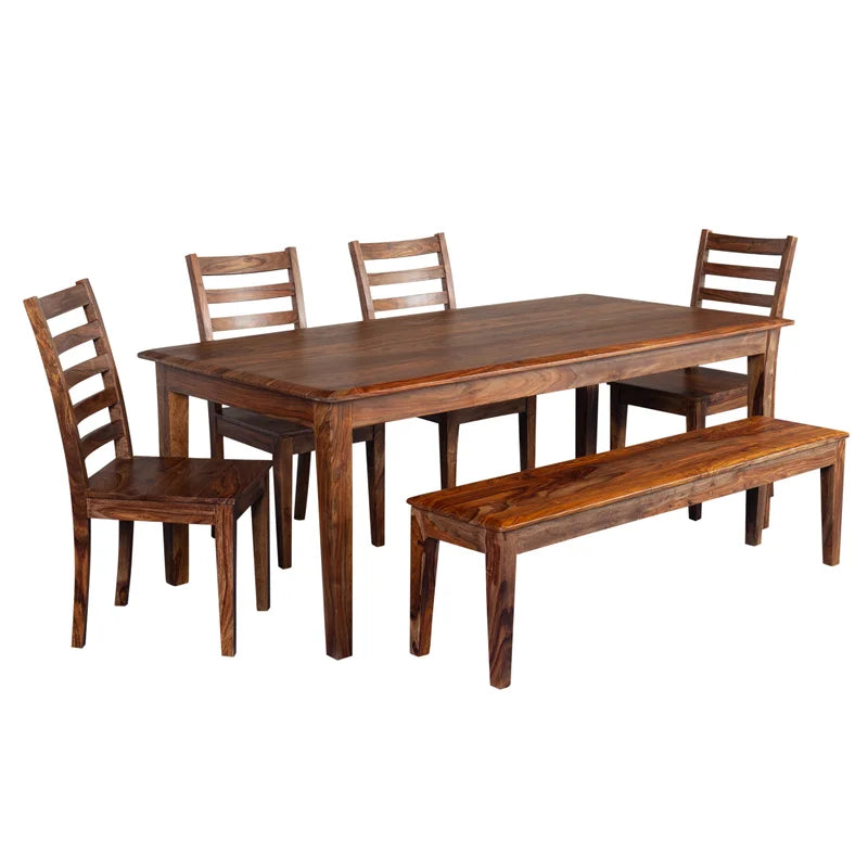 ADOUER WOOD "Elegant 6-Piece Wooden Dining Table Set with Cushioned Chairs and Modern Decor"