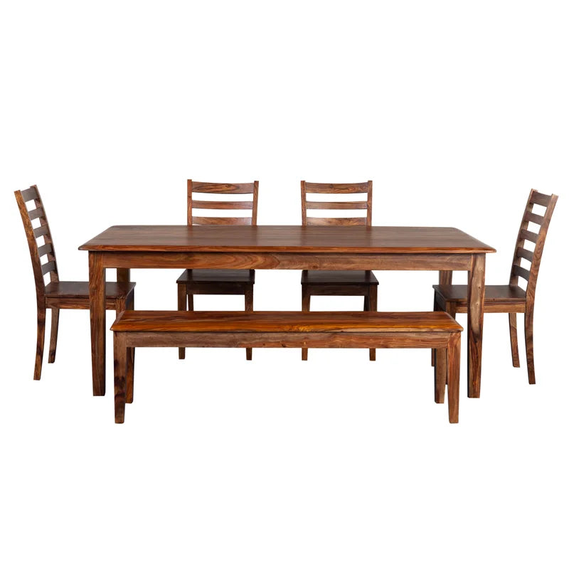 ADOUER WOOD "Elegant 6-Piece Wooden Dining Table Set with Cushioned Chairs and Modern Decor"