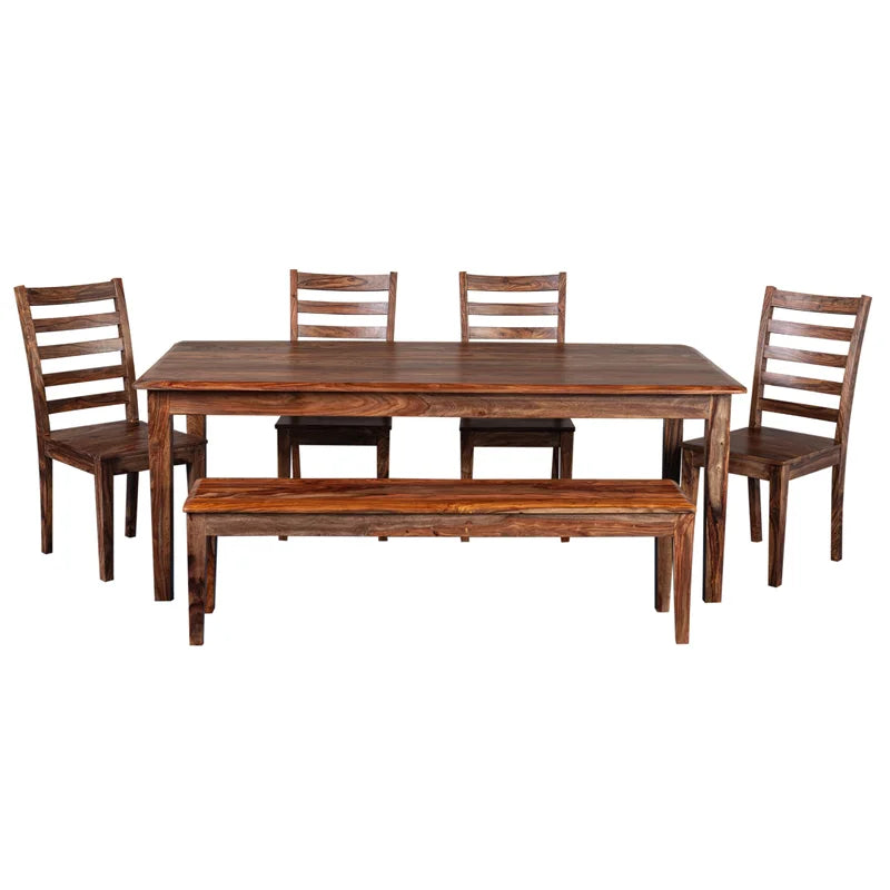 ADOUER WOOD "Elegant 6-Piece Wooden Dining Table Set with Cushioned Chairs and Modern Decor"